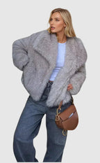 Women's faux fur jacket fluffy coat in beige, grey, brown and black