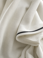 Women's maxi sweatshirt dress with button-down collar and white trim, minimalist relaxed fit