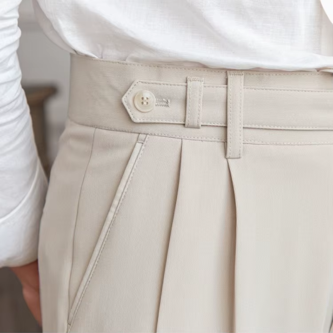 Men pleated high waist chino trousers in classic tailored fit