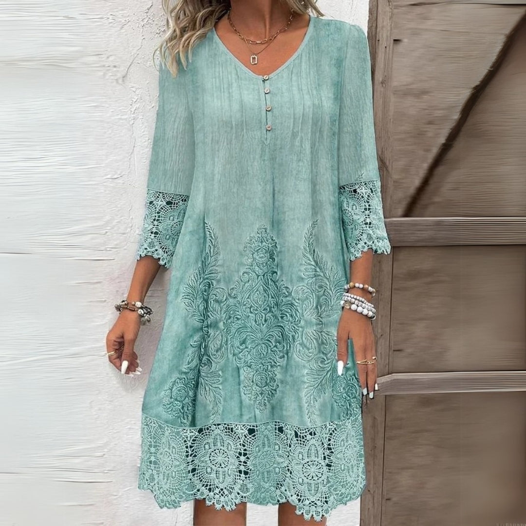 Embroidered midi dress with breathable fabric and figure-skimming fit