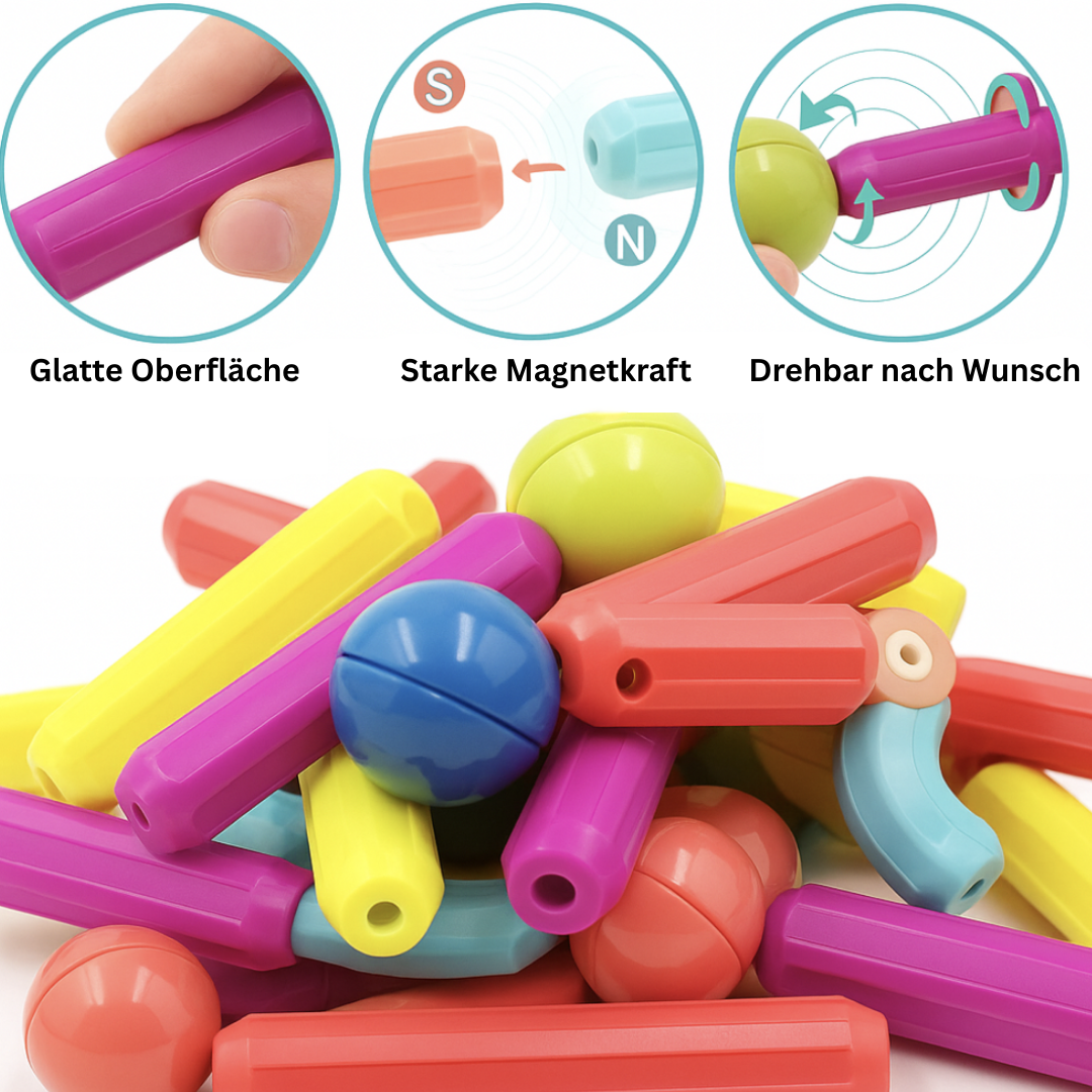 Magnetic sticks kids creative building toy set, colorful rods with storage box