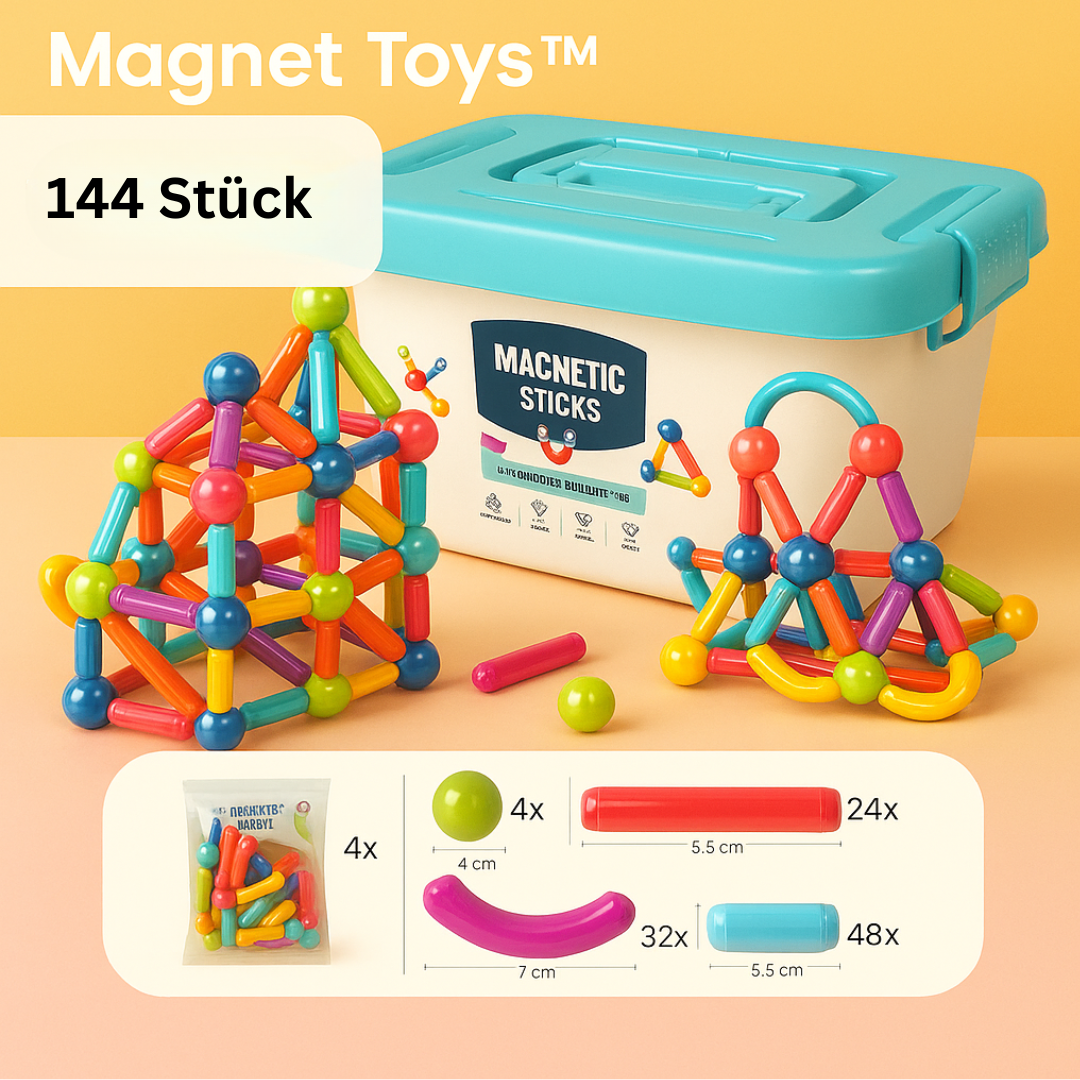 Magnetic sticks kids creative building toy set, colorful rods with storage box