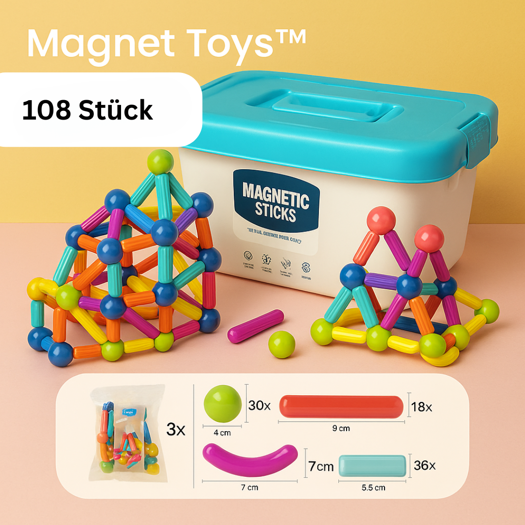 Magnetic sticks kids creative building toy set, colorful rods with storage box