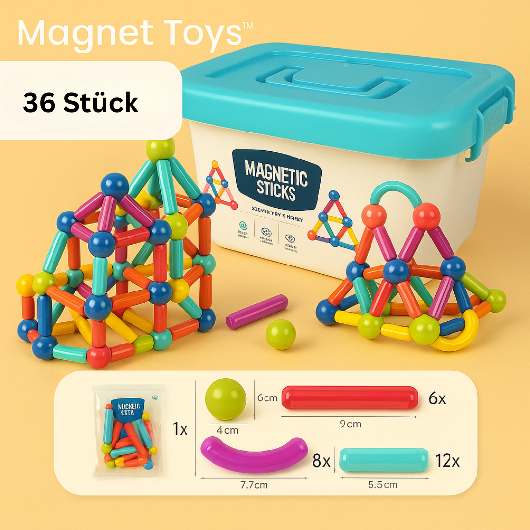 Magnetic sticks kids creative building toy set, colorful rods with storage box