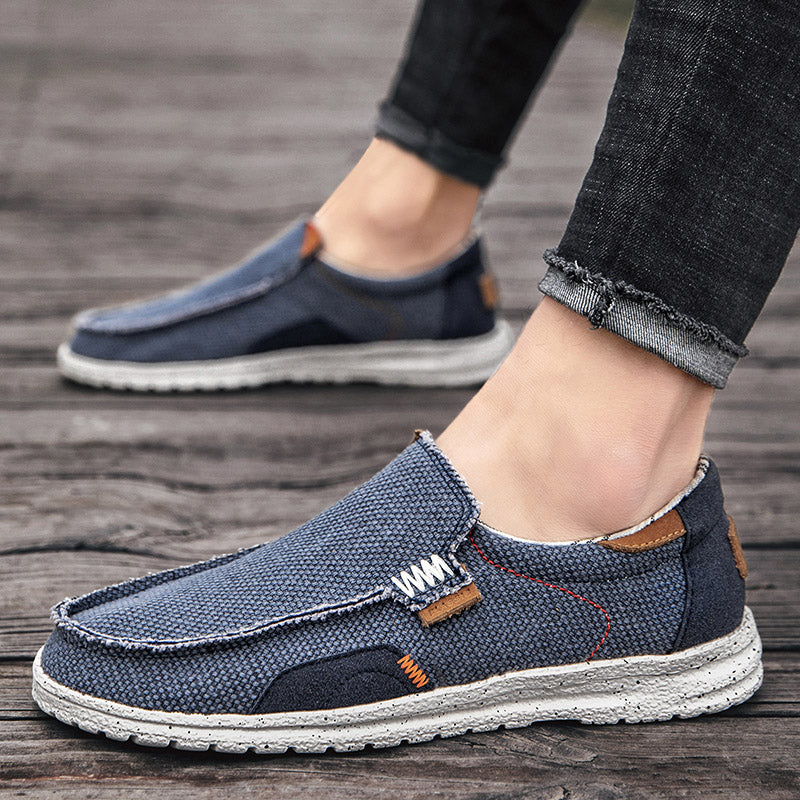 Canvas slip-on loafers with cushioned insole in khaki blue and grey