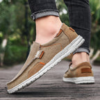 Canvas slip-on loafers with cushioned insole in khaki blue and grey