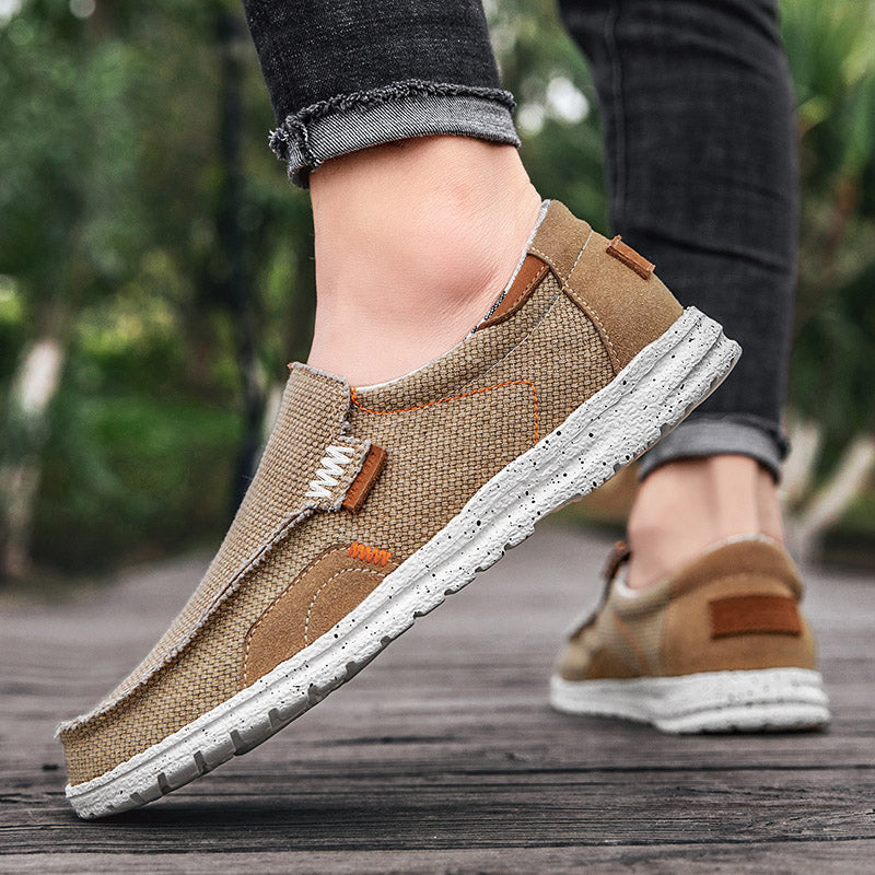 Canvas slip-on loafers with cushioned insole in khaki blue and grey