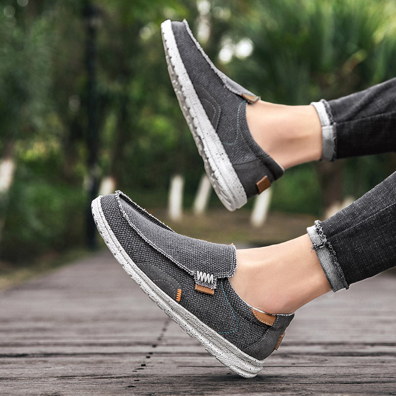 Canvas slip-on loafers with cushioned insole in khaki blue and grey