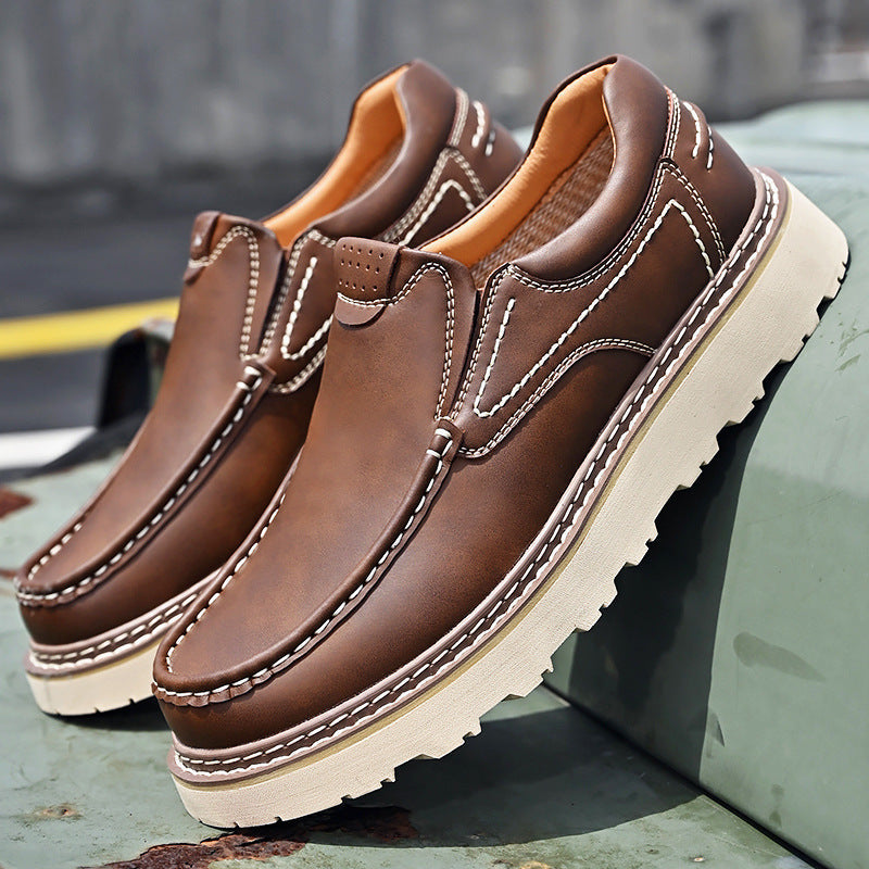 Men leather loafers slip on orthopedic cushioned insole brown black