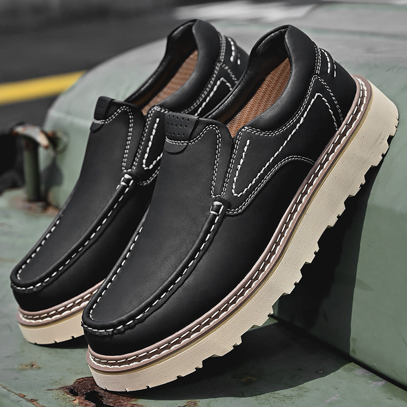 Men leather loafers slip on orthopedic cushioned insole brown black