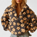 Women floral half zip jumper long sleeve loose fit in yellow pink orange