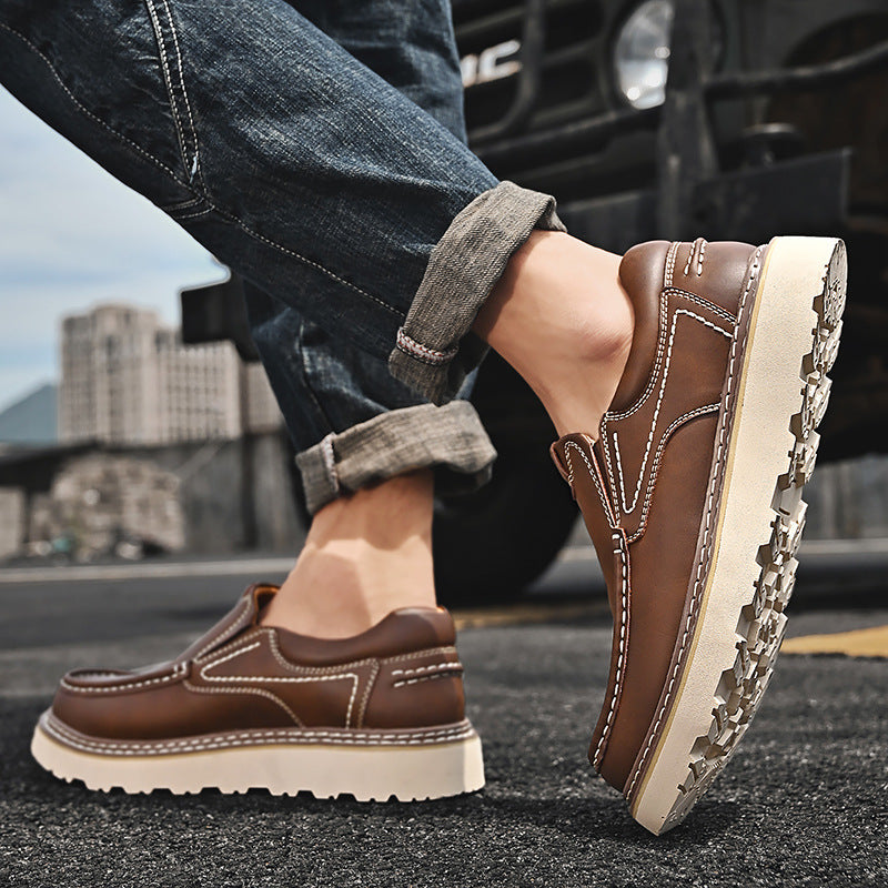 Men leather loafers slip on orthopedic cushioned insole brown black