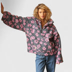 Women floral half zip jumper long sleeve loose fit in yellow pink orange