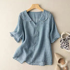 Women vintage button detail relaxed blouse in soft pastel colours relaxed fit
