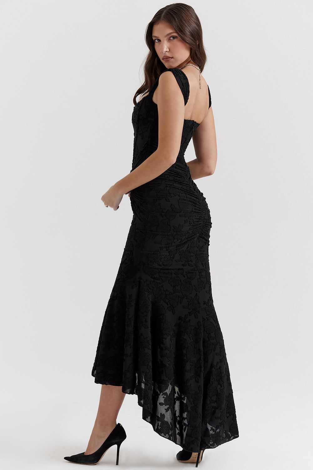 Lace Dress Women Knee Length Fitted Cotton Blend Round Neckline