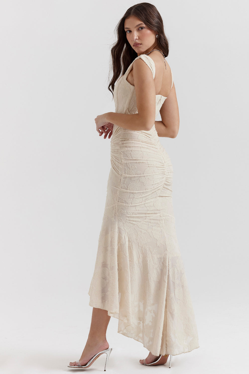 Lace Dress Women Knee Length Fitted Cotton Blend Round Neckline