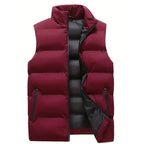 Men quilted vest sleeveless full zip high collar with zip pockets