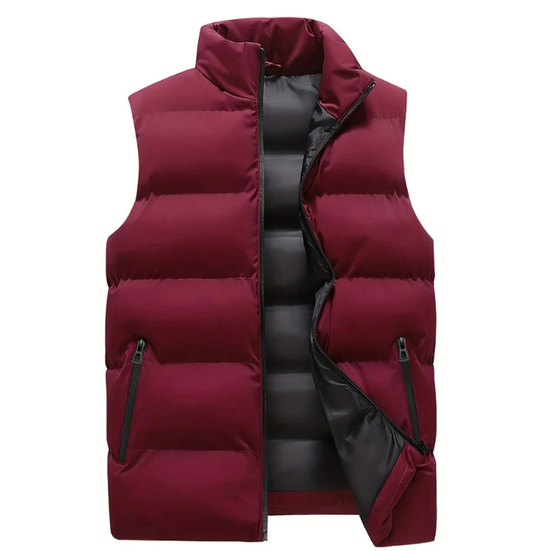Men quilted vest sleeveless full zip high collar with zip pockets