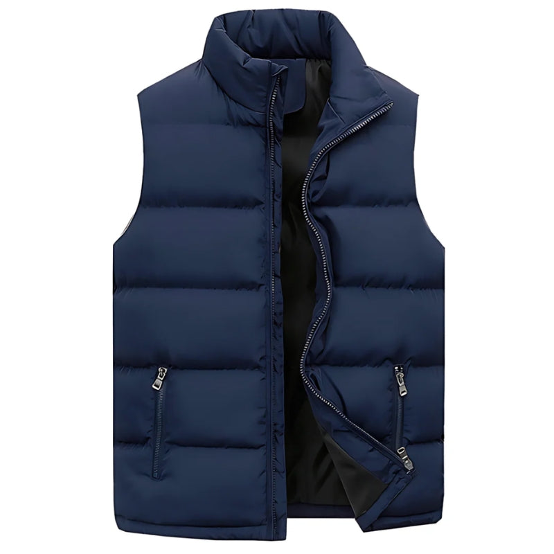 Men quilted vest sleeveless full zip high collar with zip pockets