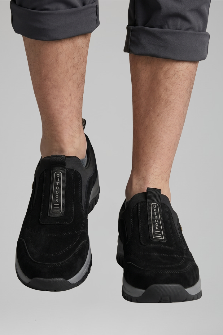 Men's slip-on walking shoes with orthopedic support and rugged treaded outsole