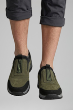 Men's slip-on walking shoes with orthopedic support and rugged treaded outsole