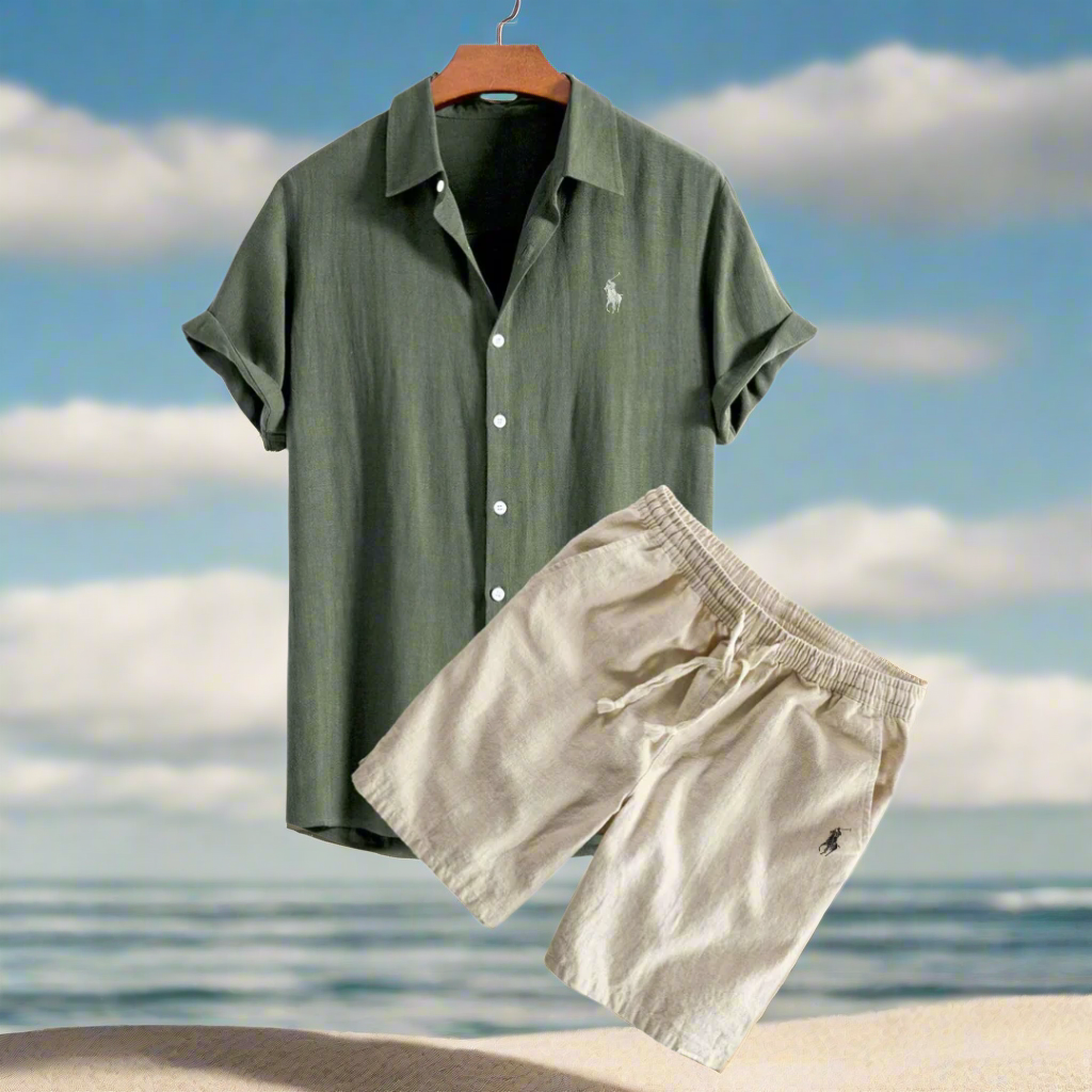 Men Two Piece Linen Set Shirt and Shorts Relaxed Fit | Della
