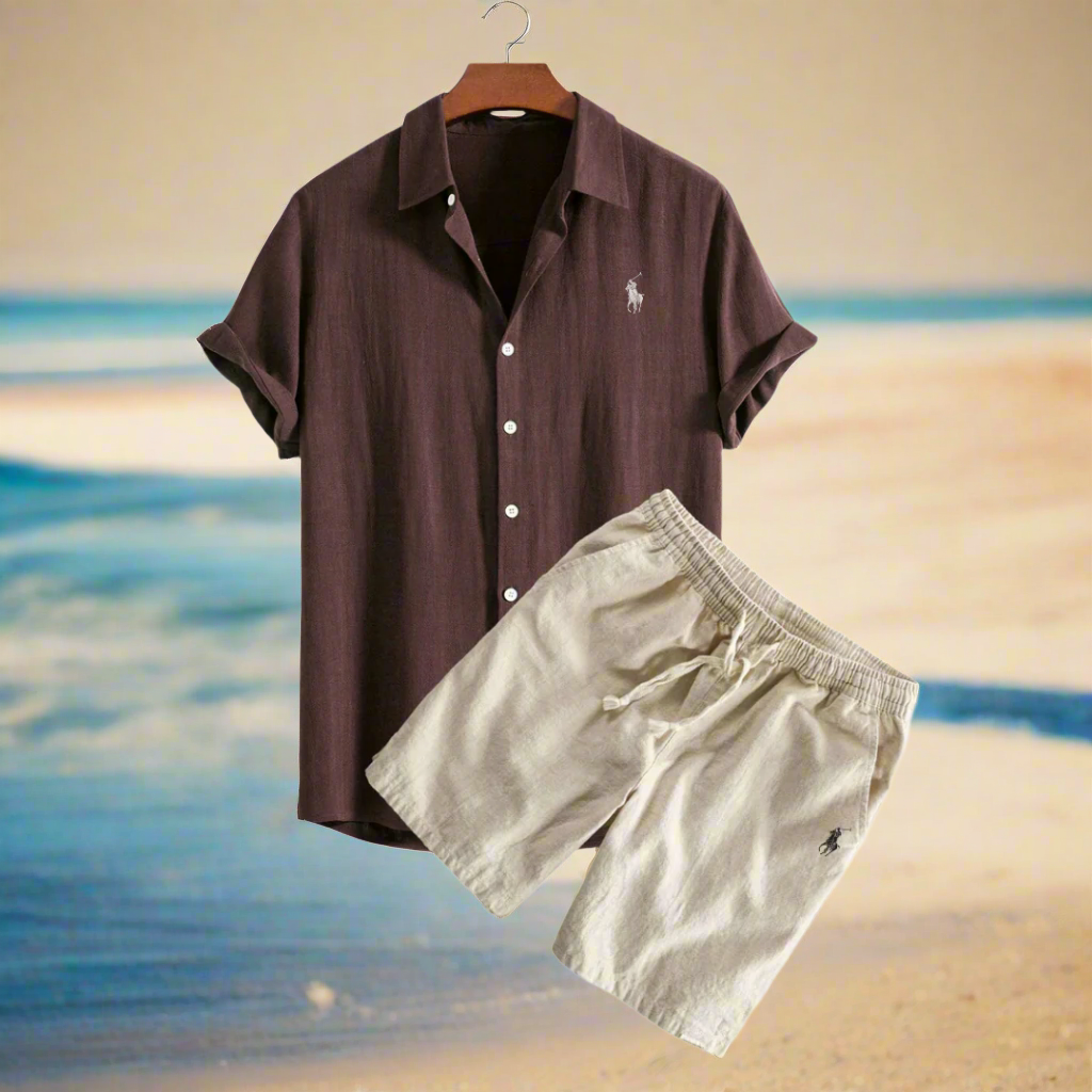 Men Two Piece Linen Set Shirt and Shorts Relaxed Fit | Della