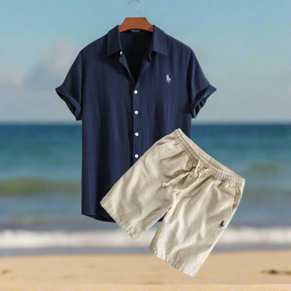 Men Two Piece Linen Set Shirt and Shorts Relaxed Fit | Della
