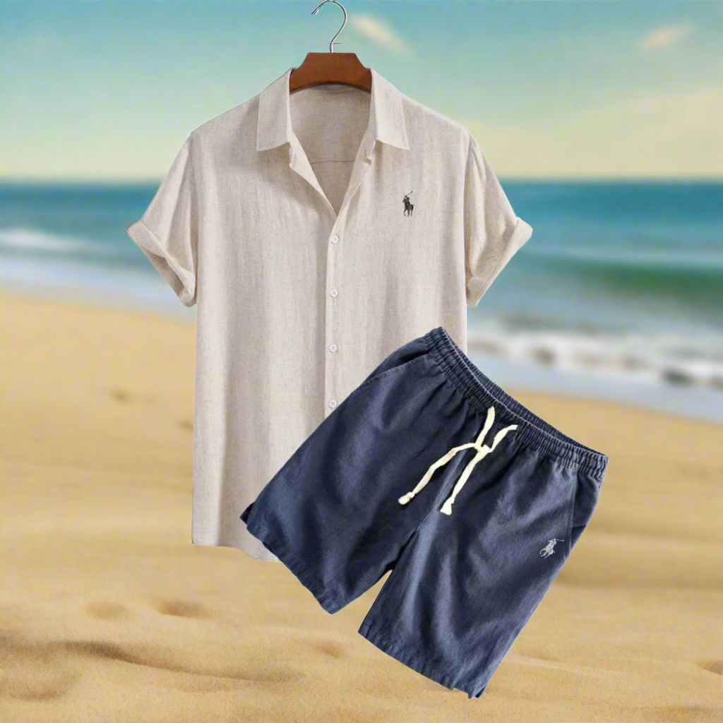 Men Two Piece Linen Set Shirt and Shorts Relaxed Fit | Della