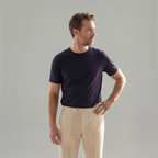 Men linen trousers casual structured fit in beige navy and white