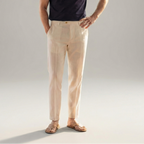 Men linen trousers casual structured fit in beige navy and white