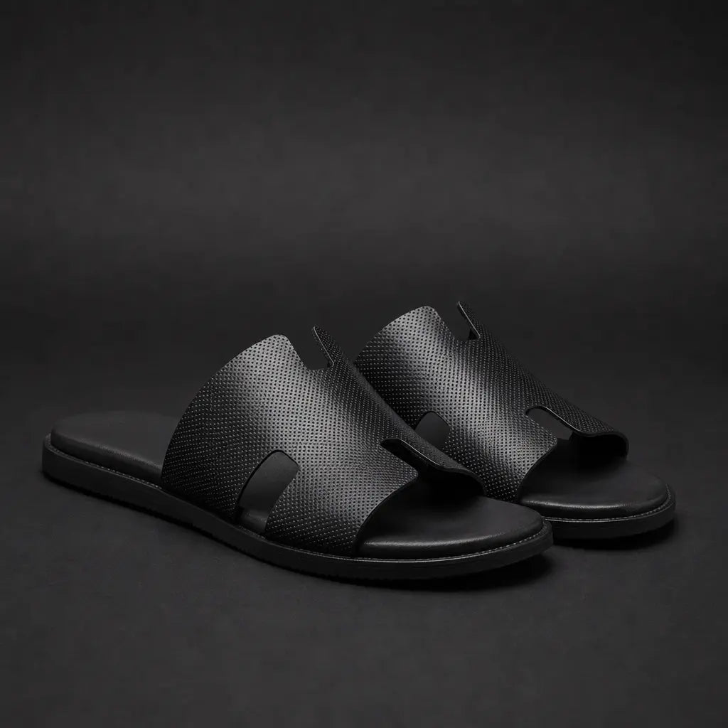 Mens Sandals Perforated H Strap Slide Open Toe Low Profile Summer