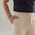 Men linen trousers casual structured fit in beige navy and white