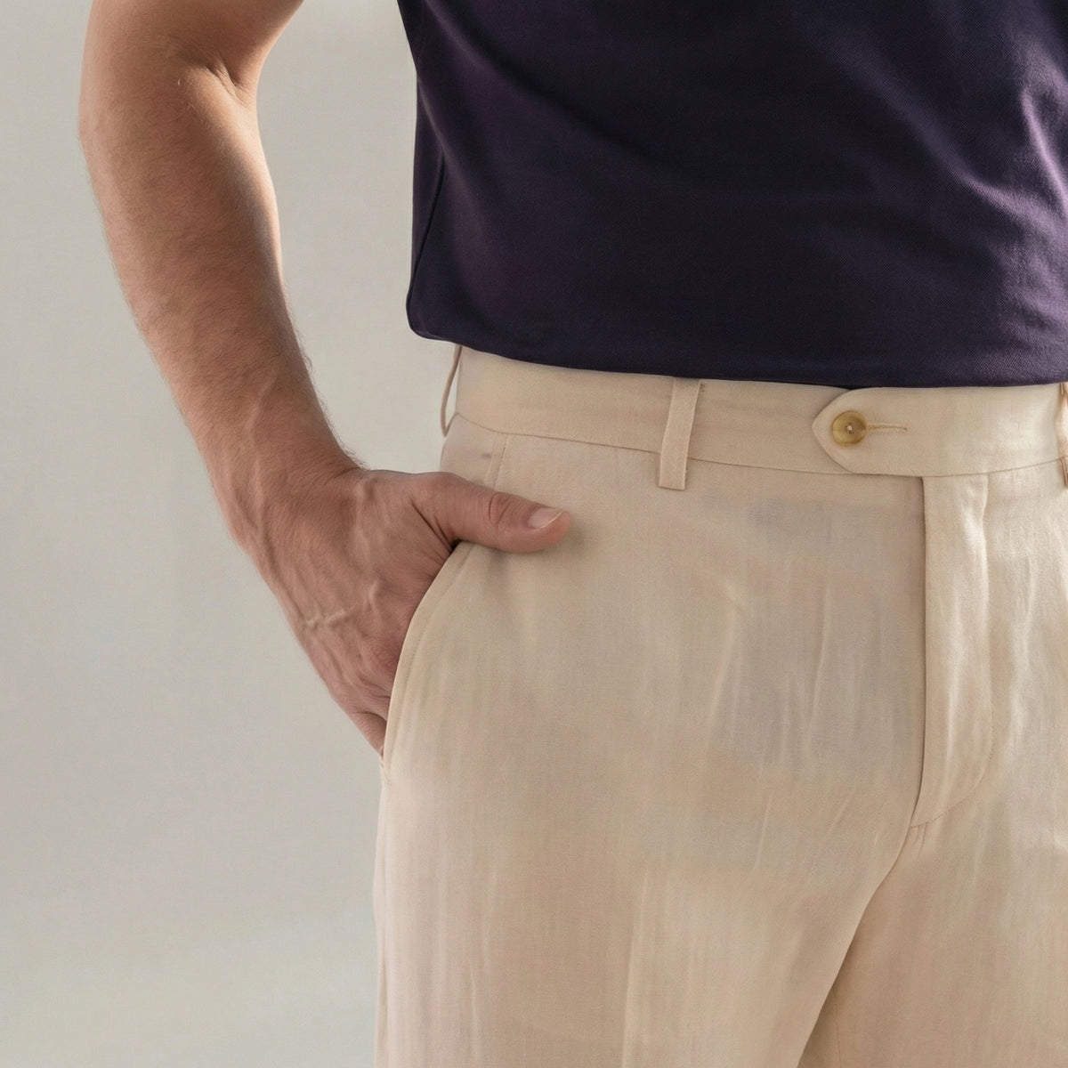 Men linen trousers casual structured fit in beige navy and white