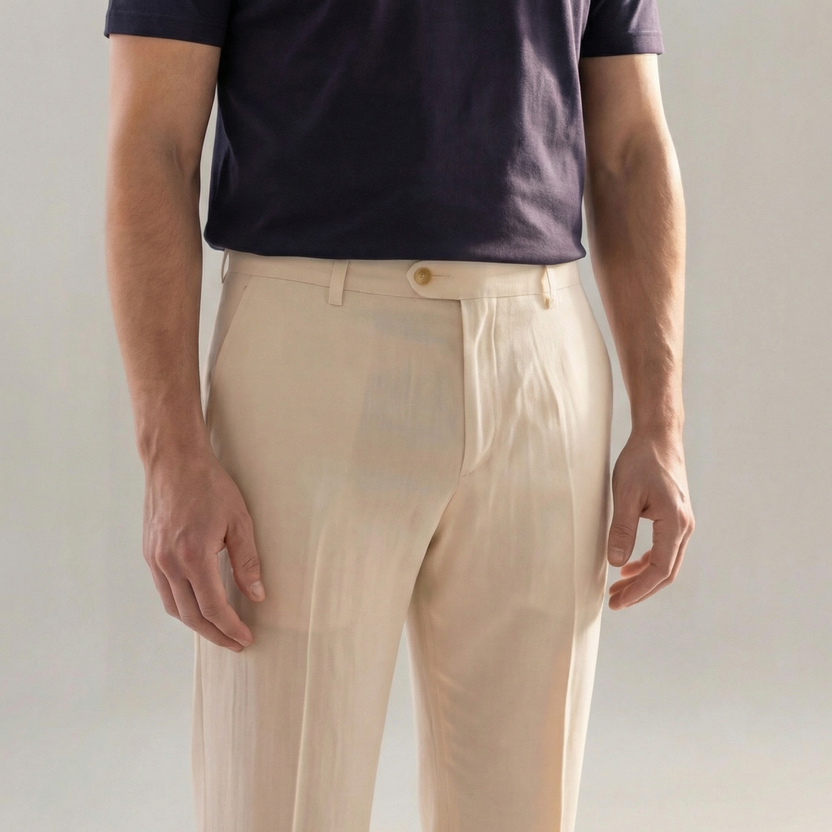 Men linen trousers casual structured fit in beige navy and white