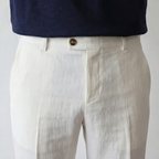 Men linen trousers casual structured fit in beige navy and white