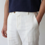 Men linen trousers casual structured fit in beige navy and white