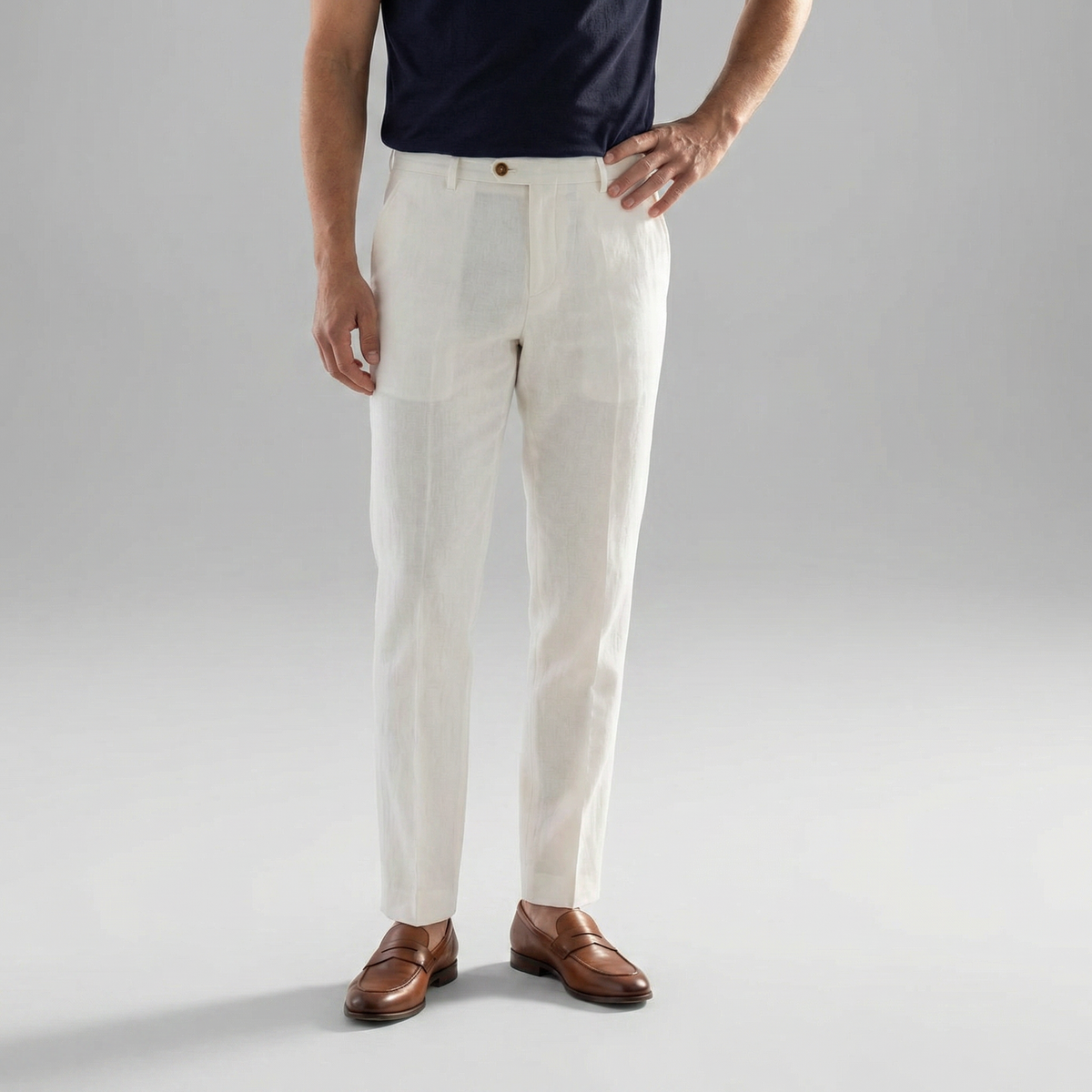 Men linen trousers casual structured fit in beige navy and white