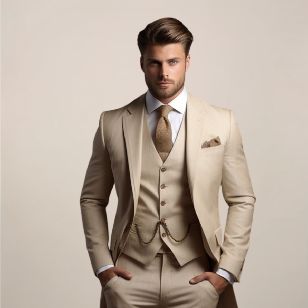 Men's three-piece suit spring formal with jacket, vest and trousers