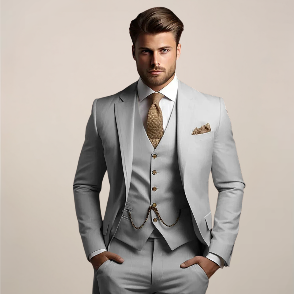 Men's three-piece suit spring formal with jacket, vest and trousers