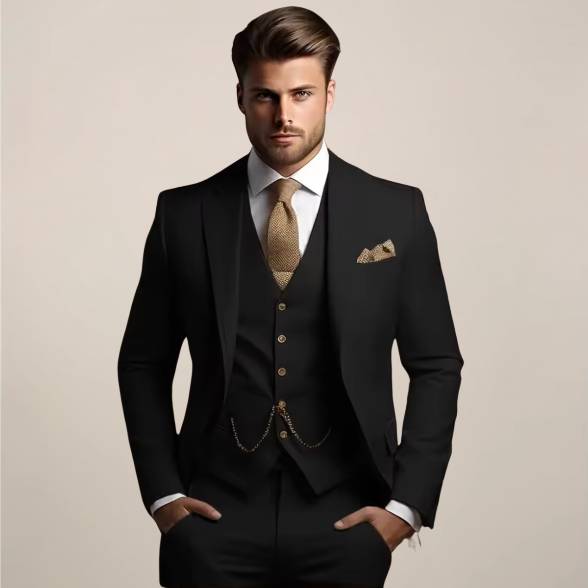 Men's three-piece suit spring formal with jacket, vest and trousers