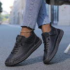 Women's lightweight breathable leather slip-on sneakers with wide toe box