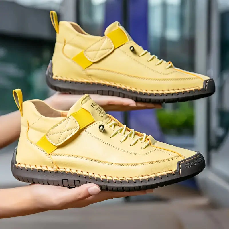 Women's lightweight breathable leather slip-on sneakers with wide toe box