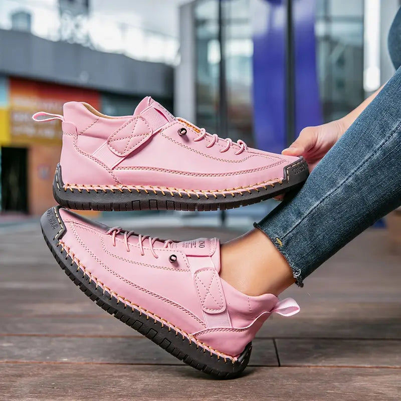 Women's lightweight breathable leather slip-on sneakers with wide toe box