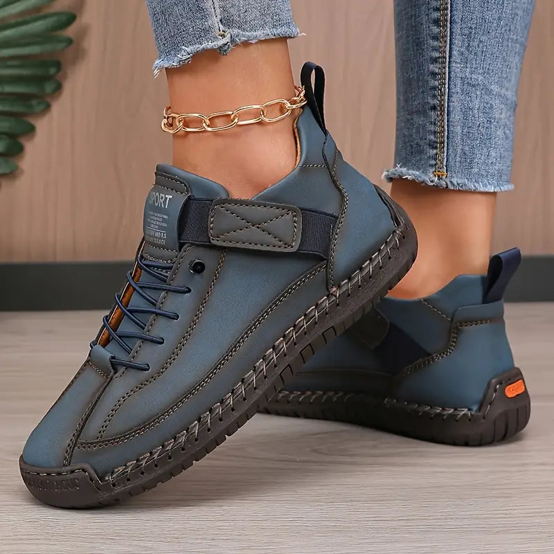 Women's lightweight breathable leather slip-on sneakers with wide toe box