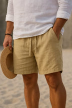 Men's linen cotton shorts, breathable casual fit for summer