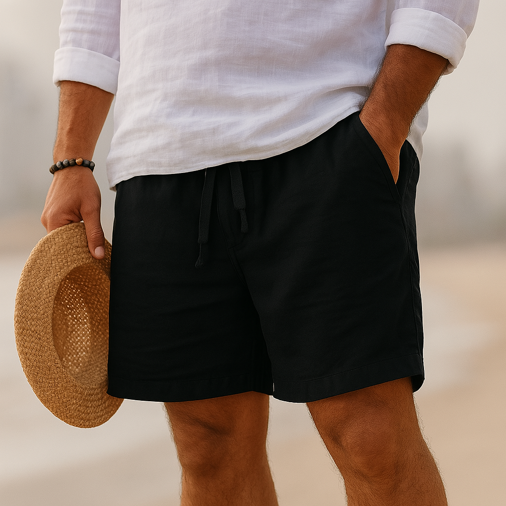 Men's linen cotton shorts, breathable casual fit for summer