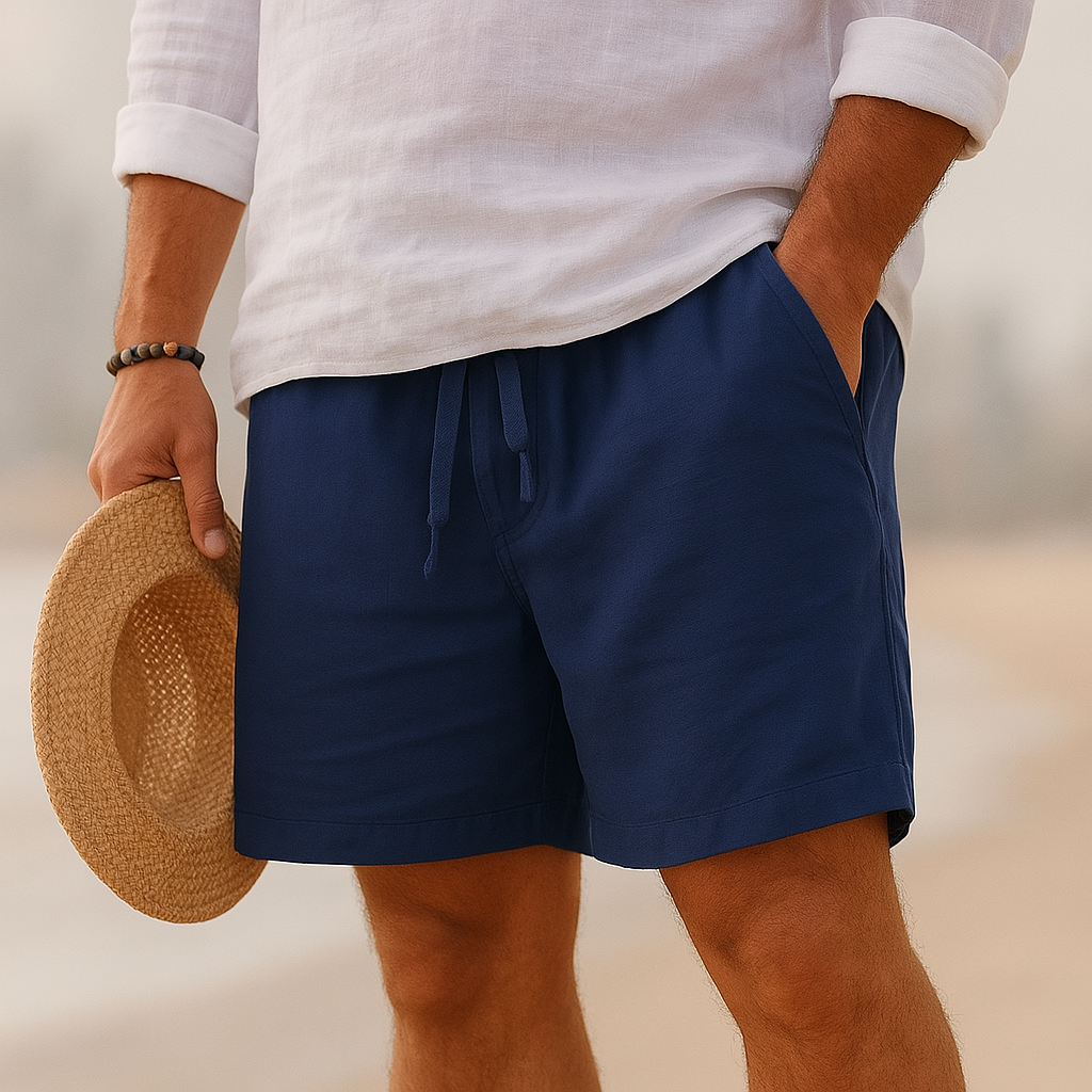 Men's linen cotton shorts, breathable casual fit for summer