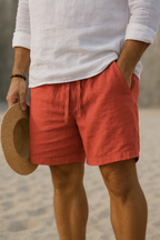Men's linen cotton shorts, breathable casual fit for summer