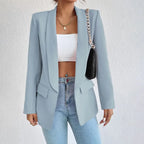 Women single breasted structured blazer with lapel collar and functional pockets